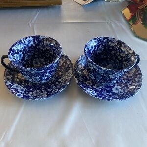 Floral Blue and White Teacup Set